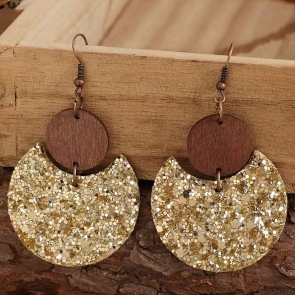 Gold and Brown Dangle Earrings - Picture 4 of 5